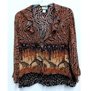 Vintage Sea Suns Wearable Art Top Womens XL Brown Giraffe Animal Print